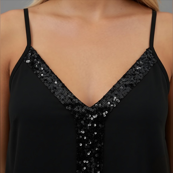 Black Contrast Sequin Cami Top - Picture 4 of 8